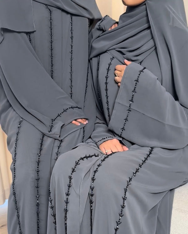 Gray open handwork abaya